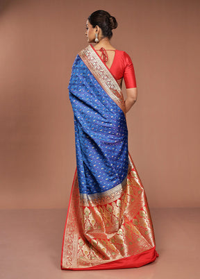 Blue Handloom Tanchoi Pure Silk Saree With Blouse Piece