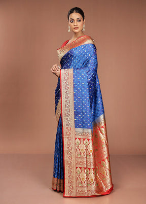 Blue Handloom Tanchoi Pure Silk Saree With Blouse Piece