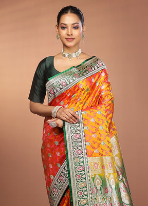 Yellow Handloom Tanchoi Pure Silk Saree With Blouse Piece
