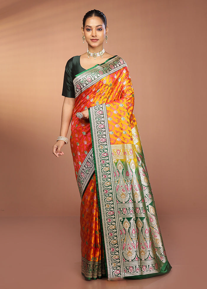 Yellow Handloom Tanchoi Pure Silk Saree With Blouse Piece