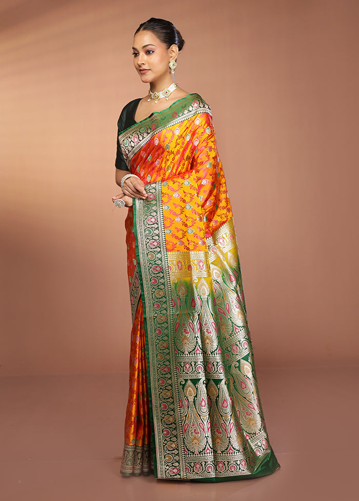 Yellow Handloom Tanchoi Pure Silk Saree With Blouse Piece