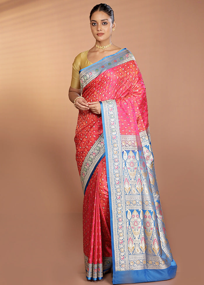Pink Handloom Tanchoi Pure Silk Saree With Blouse Piece