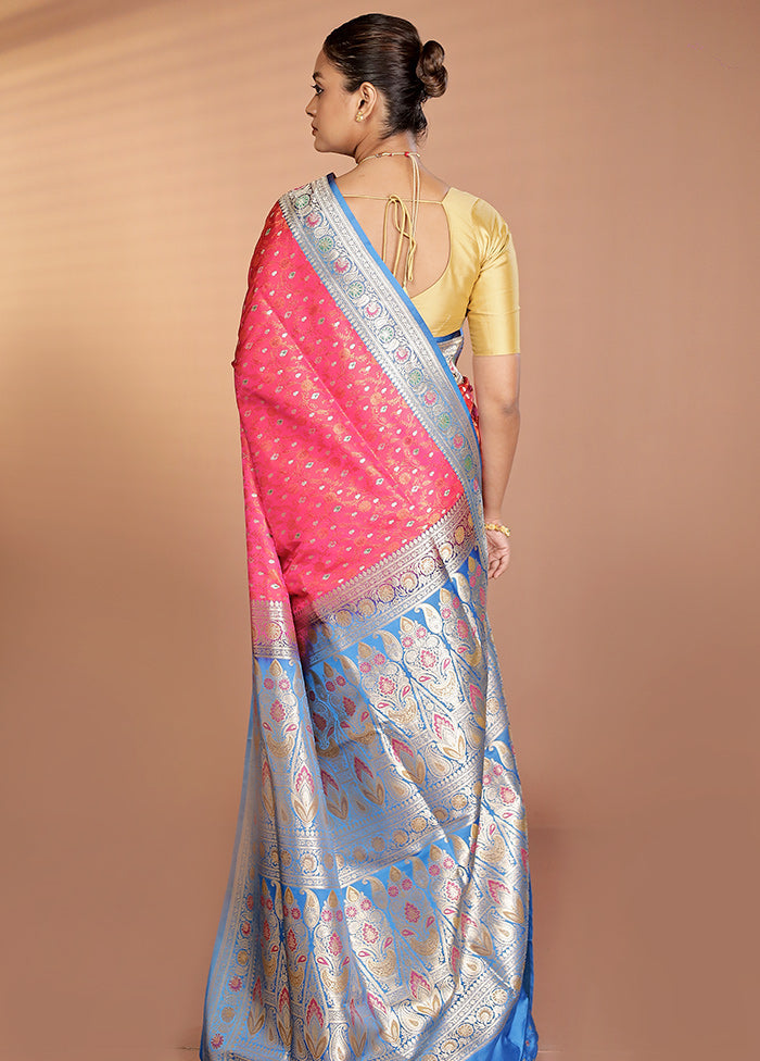 Pink Handloom Tanchoi Pure Silk Saree With Blouse Piece