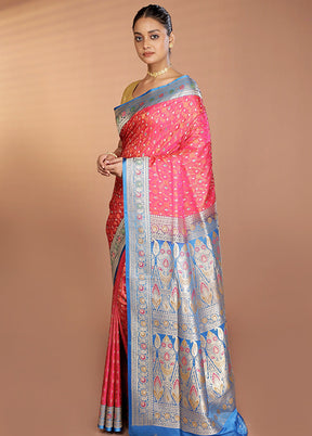 Pink Handloom Tanchoi Pure Silk Saree With Blouse Piece