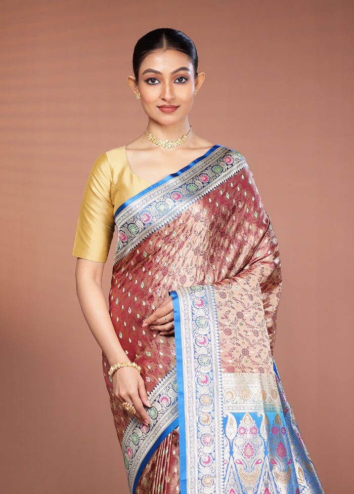 Cream Handloom Tanchoi Pure Silk Saree With Blouse Piece