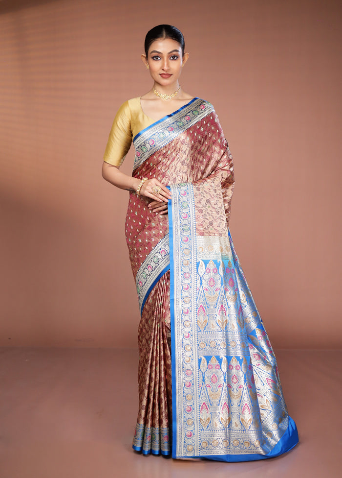 Cream Handloom Tanchoi Pure Silk Saree With Blouse Piece