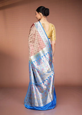 Cream Handloom Tanchoi Pure Silk Saree With Blouse Piece