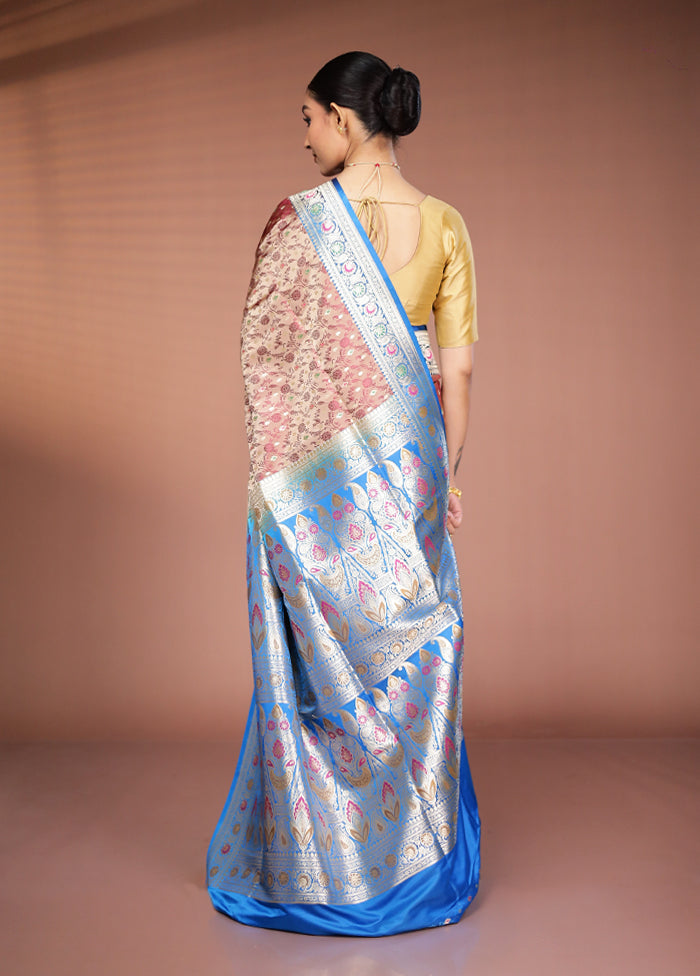 Cream Handloom Tanchoi Pure Silk Saree With Blouse Piece