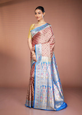 Cream Handloom Tanchoi Pure Silk Saree With Blouse Piece