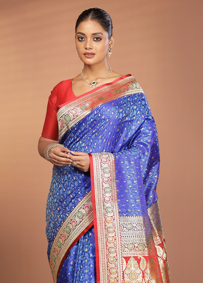 Blue Handloom Tanchoi Pure Silk Saree With Blouse Piece