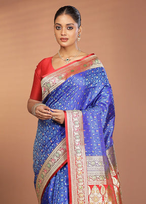 Blue Handloom Tanchoi Pure Silk Saree With Blouse Piece