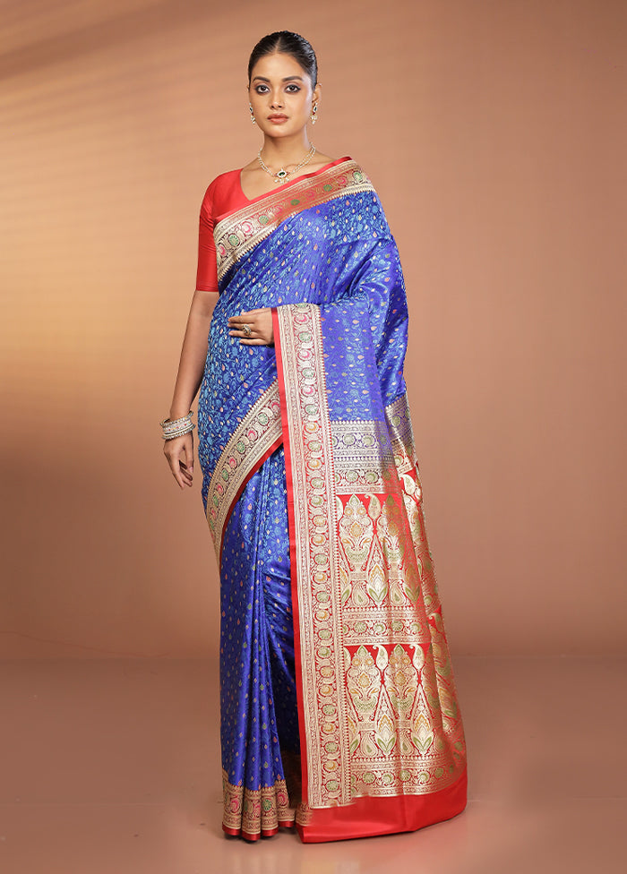 Blue Handloom Tanchoi Pure Silk Saree With Blouse Piece