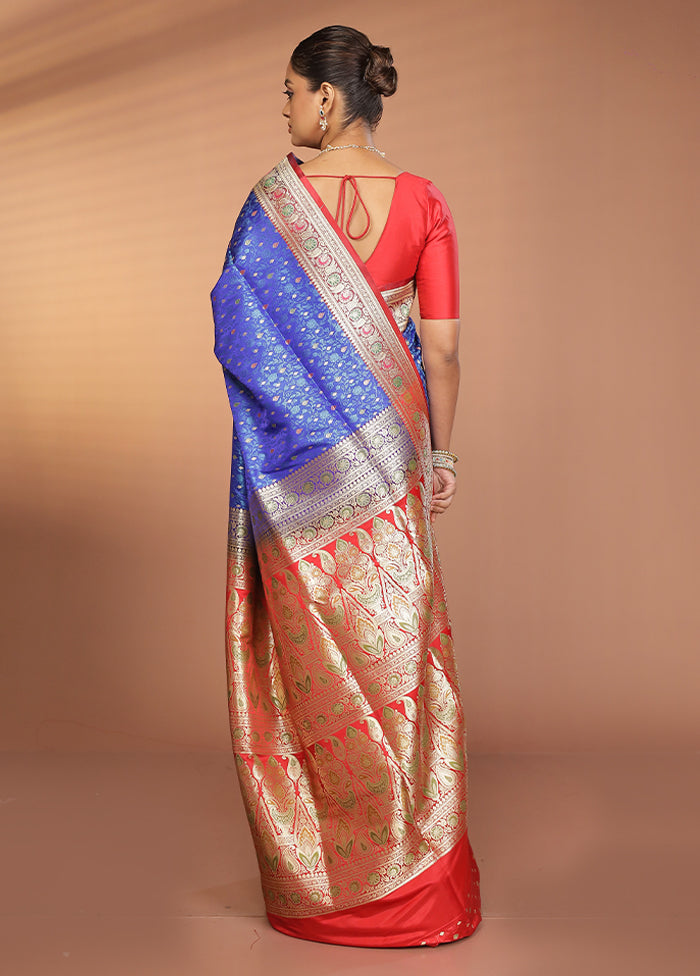 Blue Handloom Tanchoi Pure Silk Saree With Blouse Piece