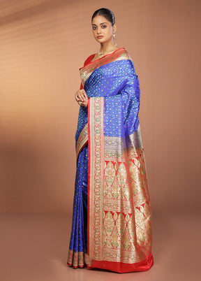 Blue Handloom Tanchoi Pure Silk Saree With Blouse Piece