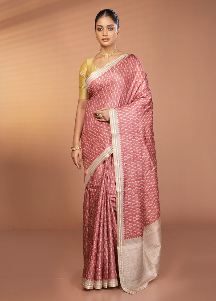 Pink Printed Pure Silk Saree Without Blouse Piece