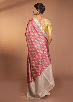 Pink Printed Pure Silk Saree Without Blouse Piece