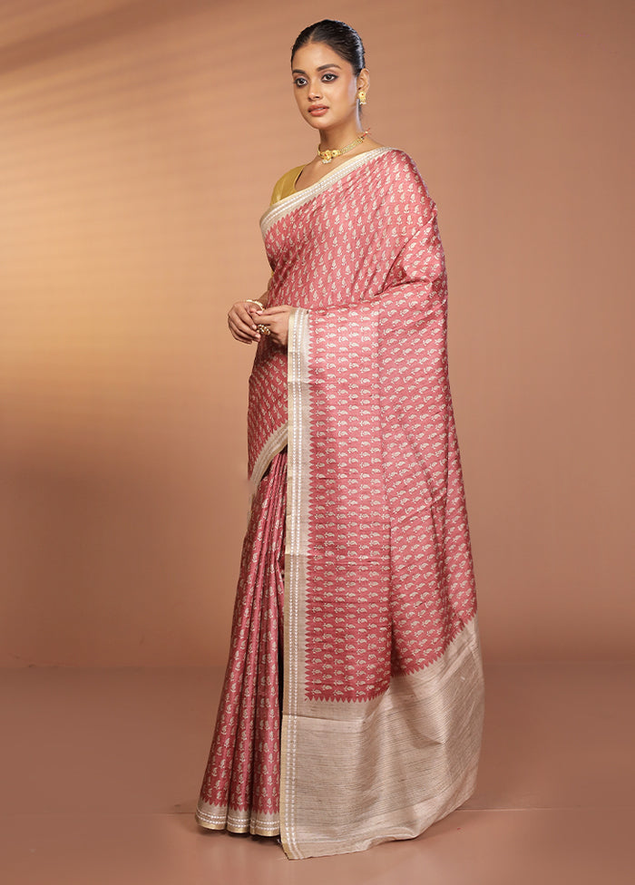 Pink Printed Pure Silk Saree Without Blouse Piece