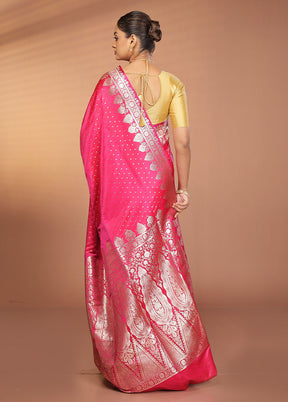 Pink Banarasi Silk Saree With Blouse Piece