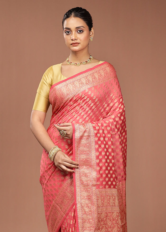 Pink Pure Cotton Saree With Blouse Piece