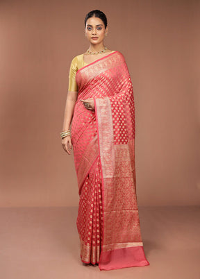 Pink Pure Cotton Saree With Blouse Piece