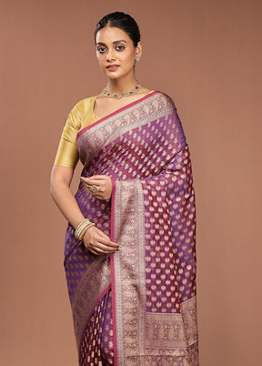 Purple Pure Cotton Saree With Blouse Piece