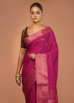 Pink Matka Silk Saree With Blouse Piece