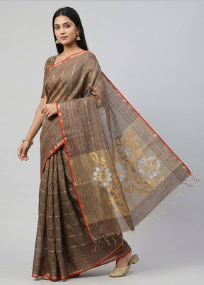 Grey Handloom Matka Pure Silk Saree With Blouse Piece
