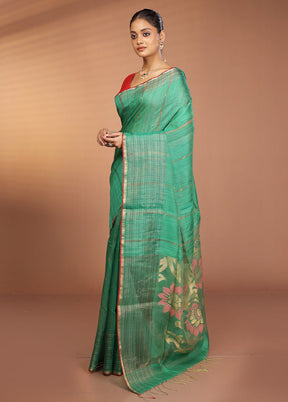 Green Handloom Matka Pure Silk Saree With Blouse Piece