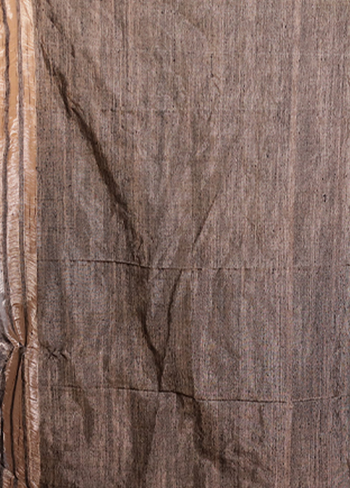 Grey Handloom Matka Pure Silk Saree With Blouse Piece
