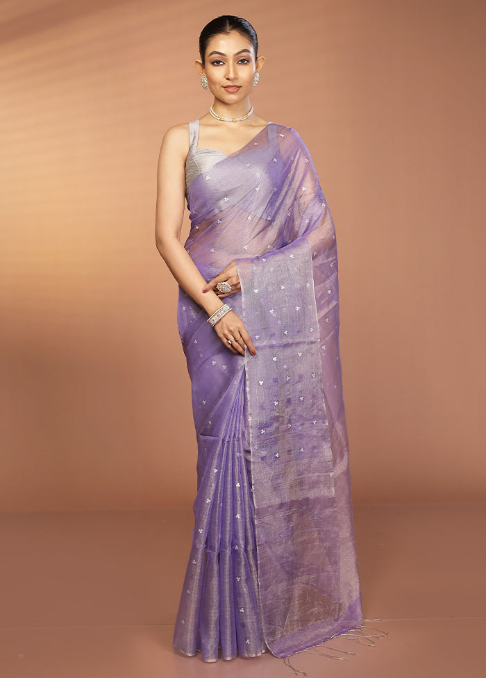 Purple Handloom Matka Pure Silk Saree With Blouse Piece