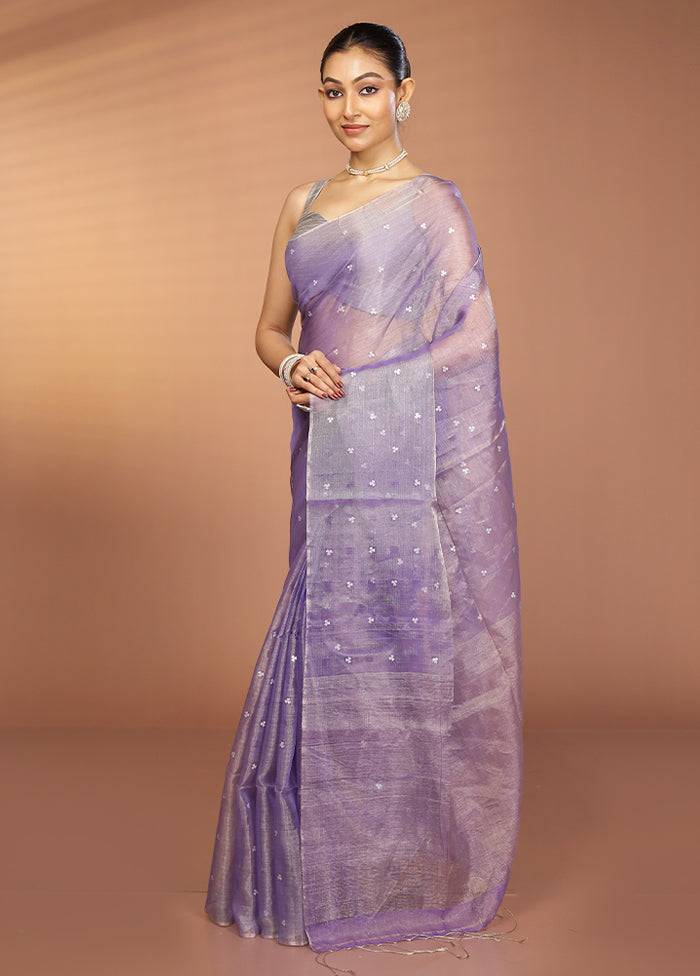 Purple Handloom Matka Pure Silk Saree With Blouse Piece