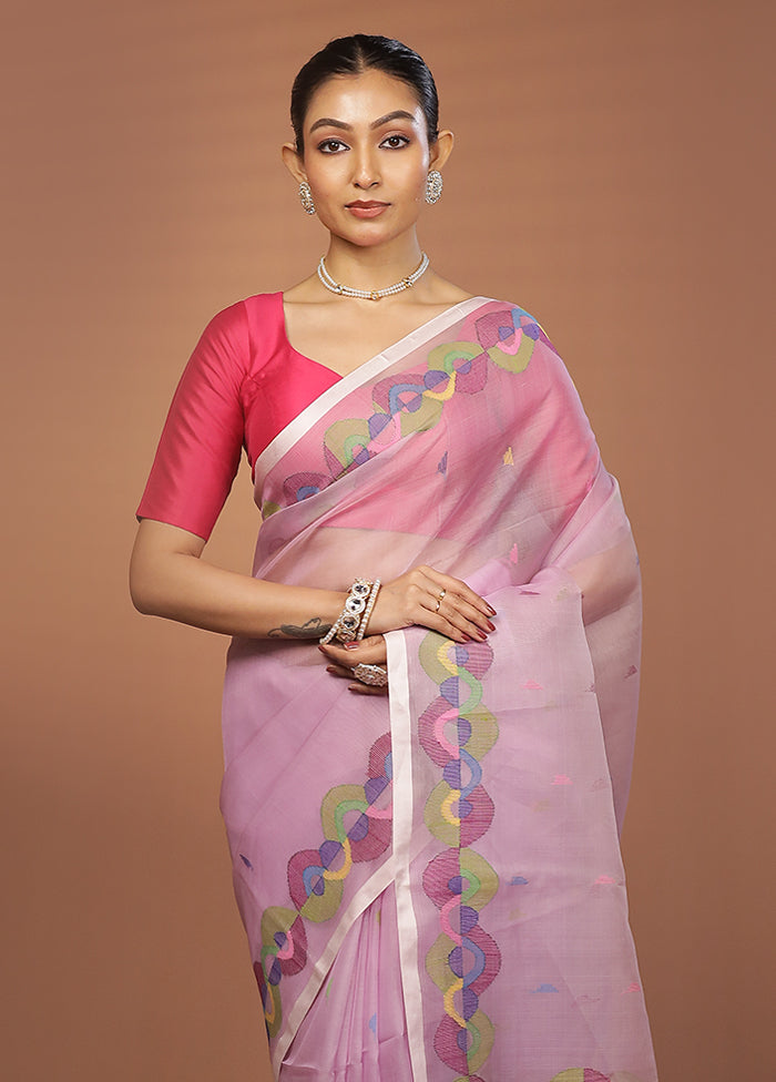 Pink Handloom Matka Pure Silk Saree With Blouse Piece