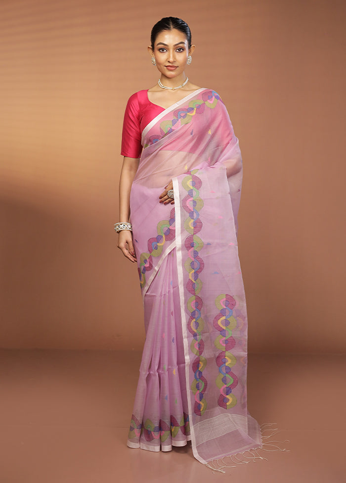 Pink Handloom Matka Pure Silk Saree With Blouse Piece