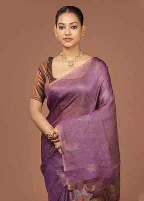 Purple Handloom Matka Pure Silk Saree With Blouse Piece