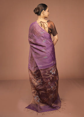 Purple Handloom Matka Pure Silk Saree With Blouse Piece