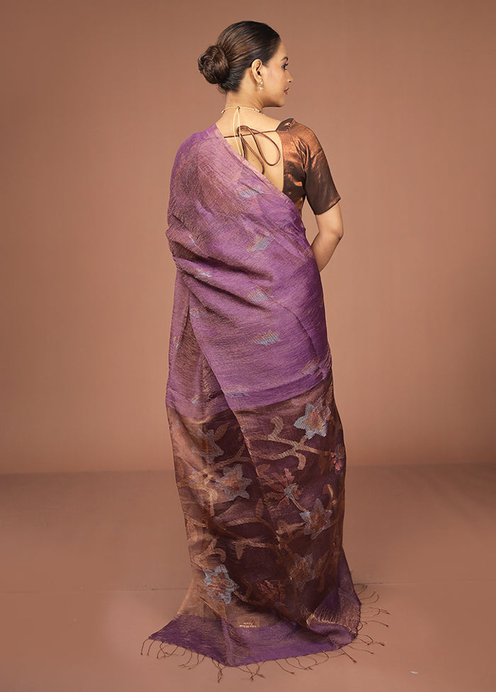 Purple Handloom Matka Pure Silk Saree With Blouse Piece