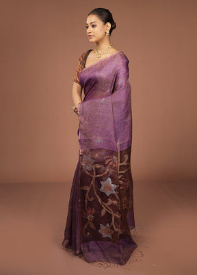 Purple Handloom Matka Pure Silk Saree With Blouse Piece