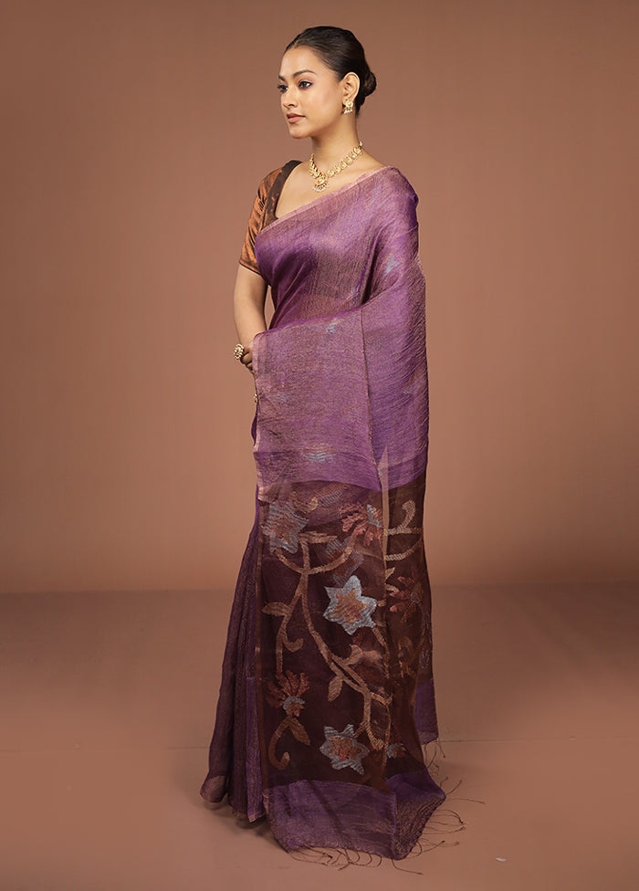 Purple Handloom Matka Pure Silk Saree With Blouse Piece