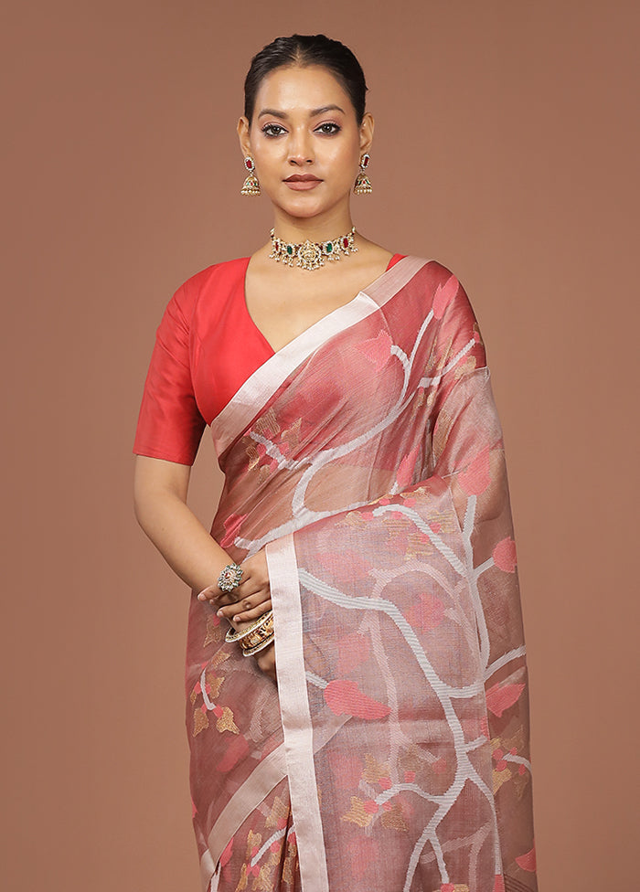 Pink Handloom Matka Pure Silk Saree With Blouse Piece
