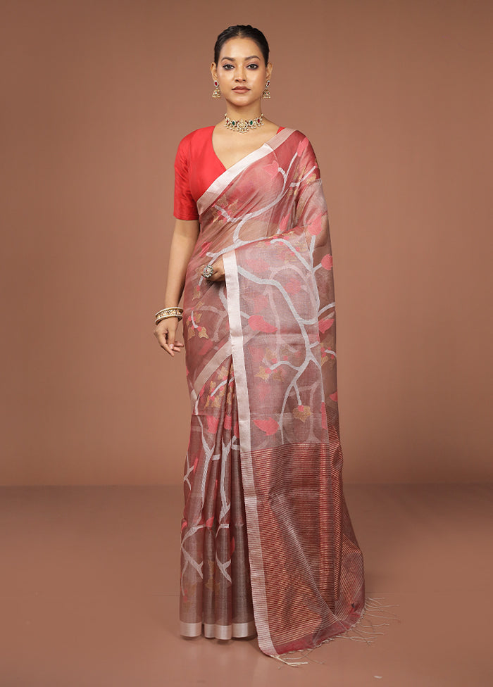 Pink Handloom Matka Pure Silk Saree With Blouse Piece
