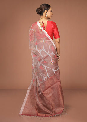 Pink Handloom Matka Pure Silk Saree With Blouse Piece