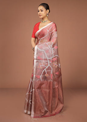 Pink Handloom Matka Pure Silk Saree With Blouse Piece