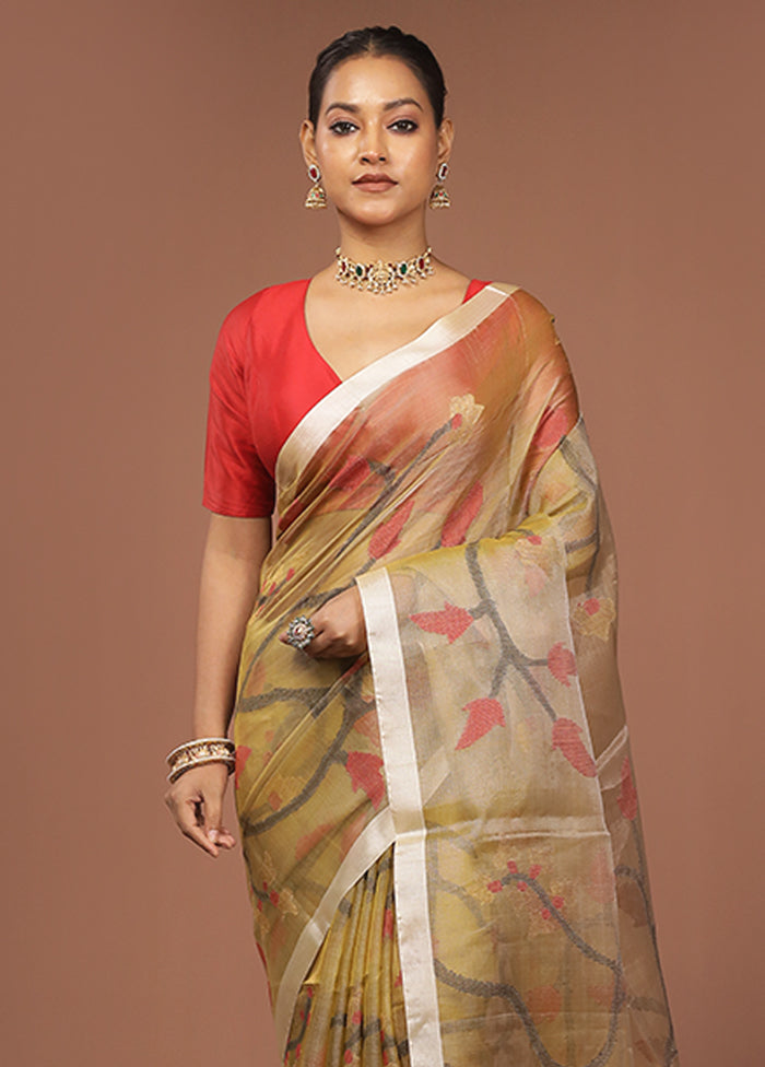Cream Handloom Matka Pure Silk Saree With Blouse Piece