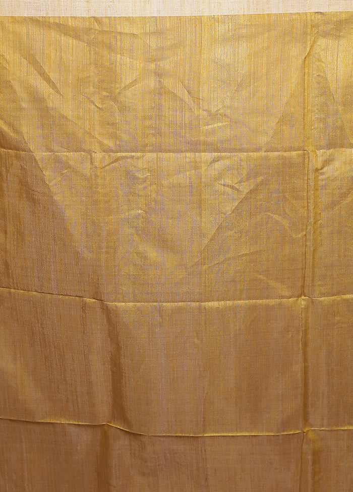Cream Handloom Matka Pure Silk Saree With Blouse Piece