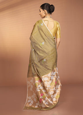 Cream Handloom Matka Pure Silk Saree With Blouse Piece
