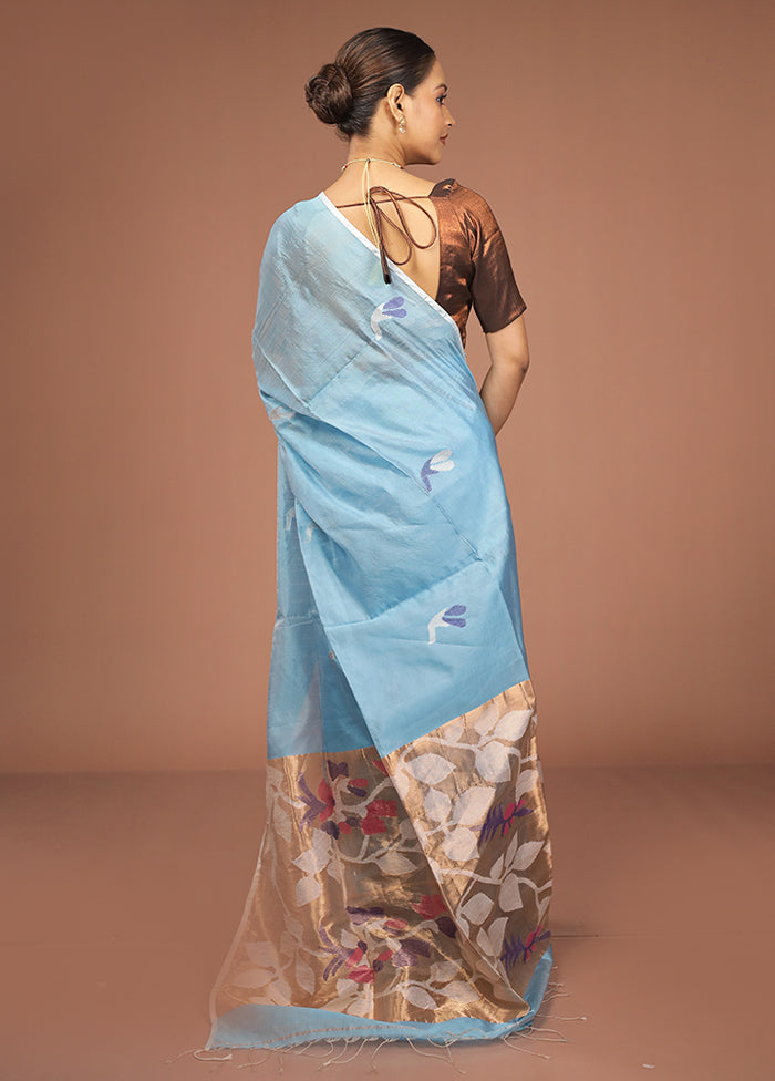 Blue Handloom Matka Pure Silk Saree With Blouse Piece