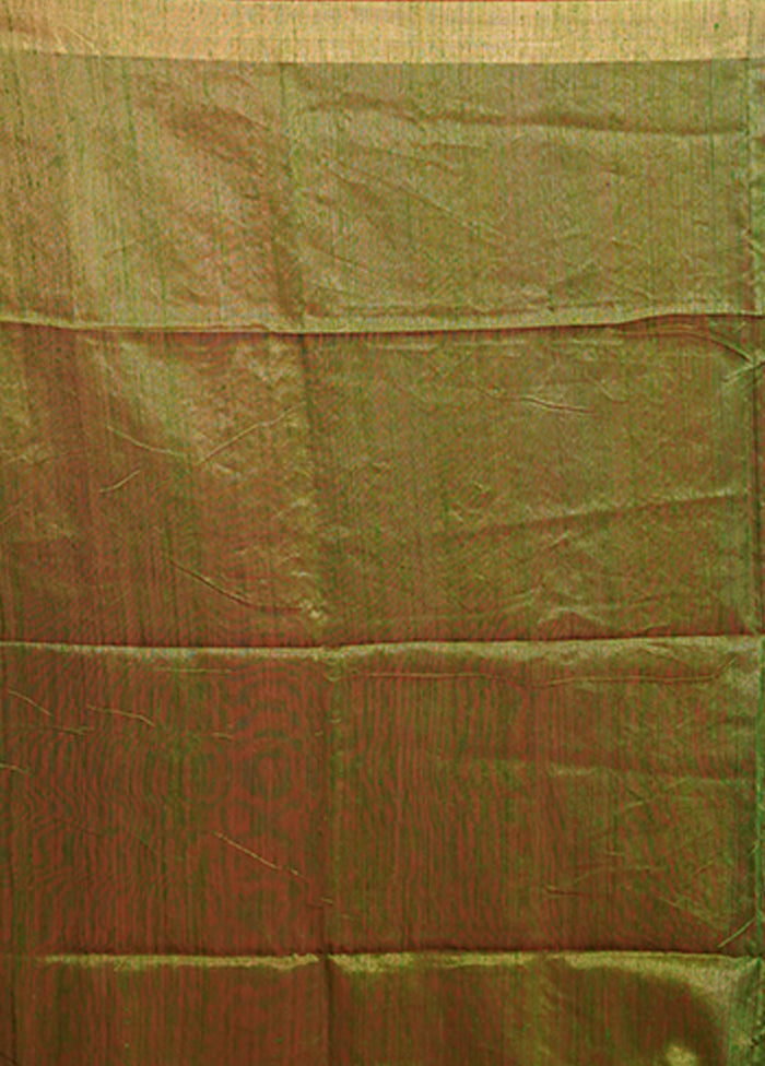 Green Handloom Matka Pure Silk Saree With Blouse Piece
