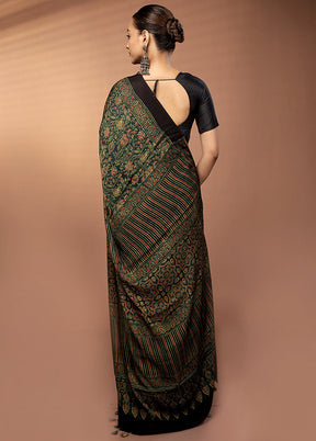 Green Printed Pure Silk Saree Without Blouse Piece