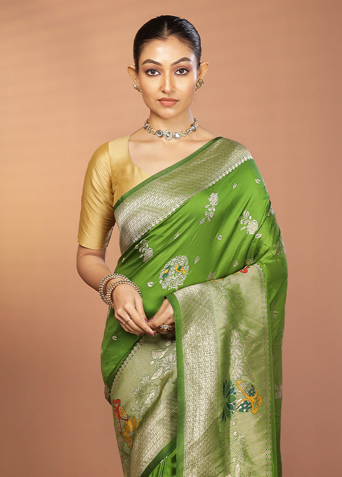 Green Dupion Silk Saree With Blouse Piece
