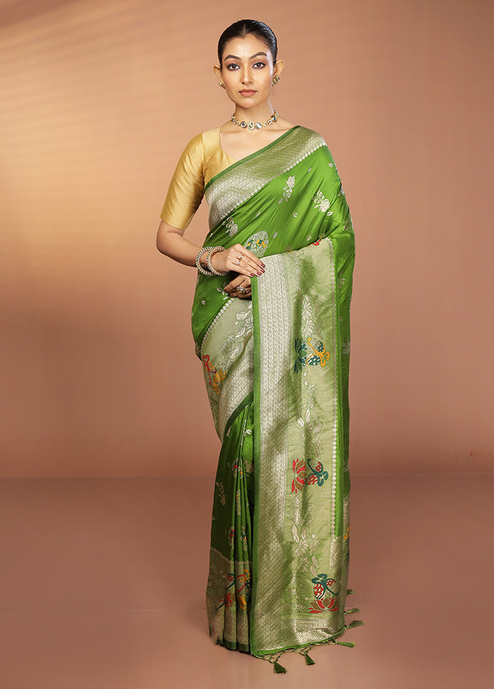 Green Dupion Silk Saree With Blouse Piece